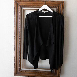 Loft Cardigan Sz XXSP Black Open Front Waterfall Long Sleeve Lagenlook